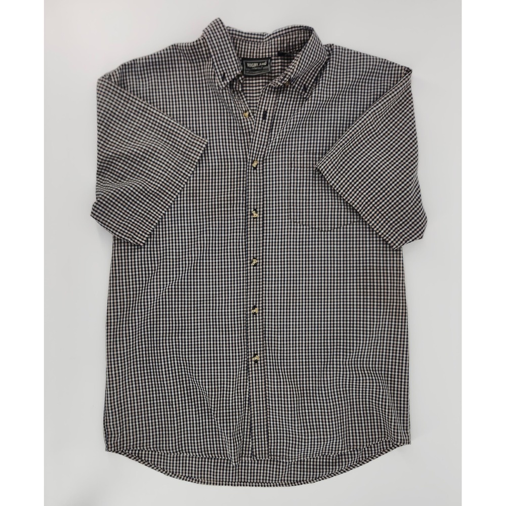 Highland Outfitters Mens Gingham Check Short Sleeve Button Down Shirt Blue M